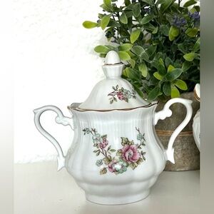 WALBRZYCH Poland Garland Footed Sugar Bowl AD 1845 Kitchen China Floral Chic